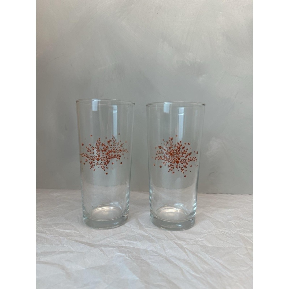 Vintage Corelle Christmas Winter Holly Days Drinking Glasses Set Of 2 Rusty Red
